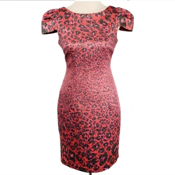 Giambattista Valli for Impulse pink red cheetah  party dress size 6 - Picture 4 of 6